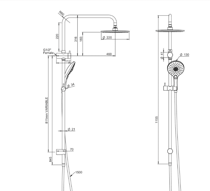 Twin Rail Shower